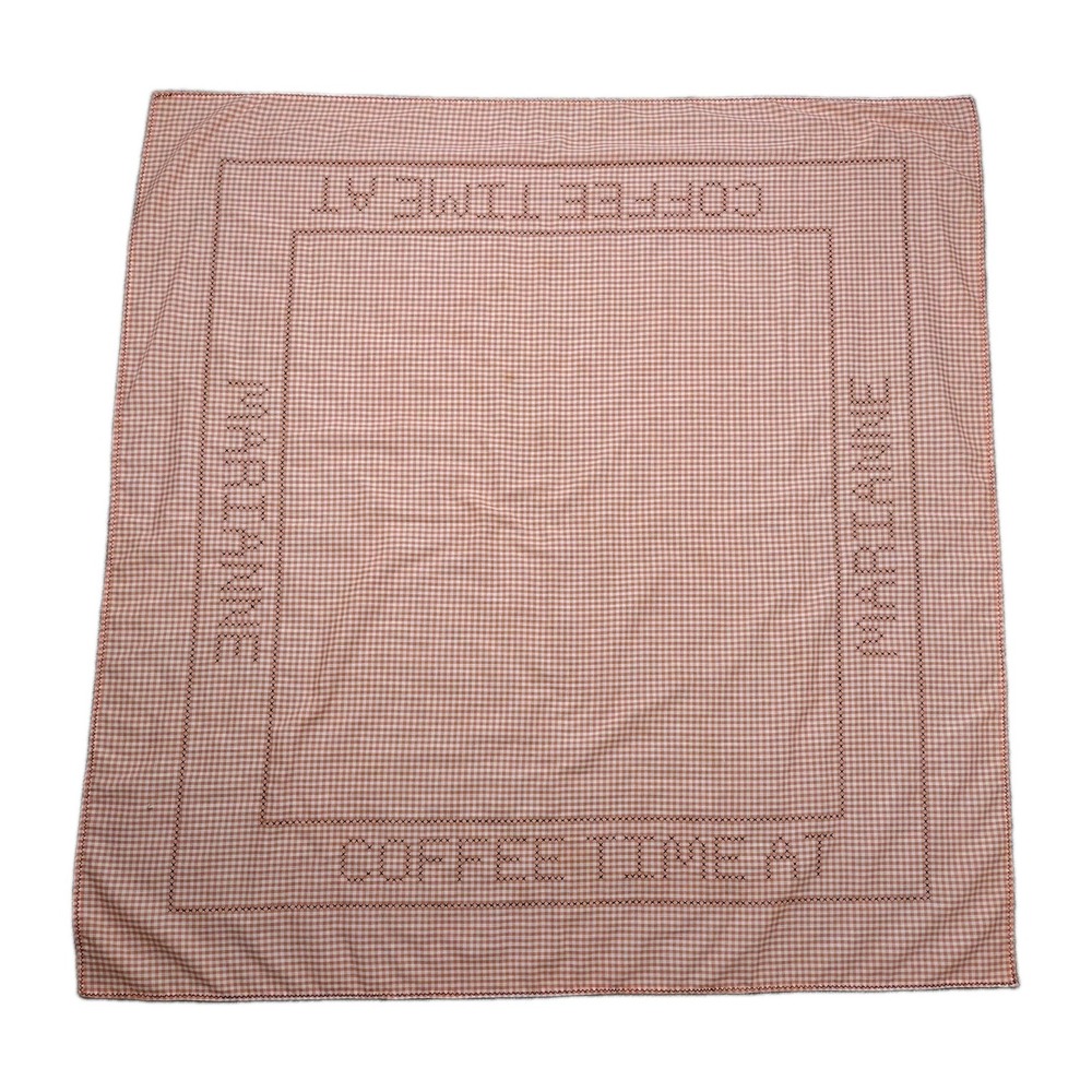 1940's-1950's Americana VTG Orange & White Gingham Tablecloth Coffee Time Marian